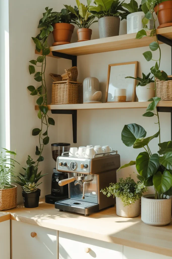  Coffee Station with Greenery and Natural Decor