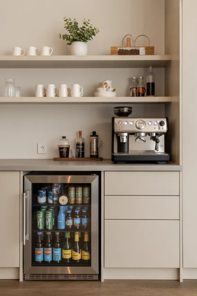  Coffee Station with a Beverage Fridge