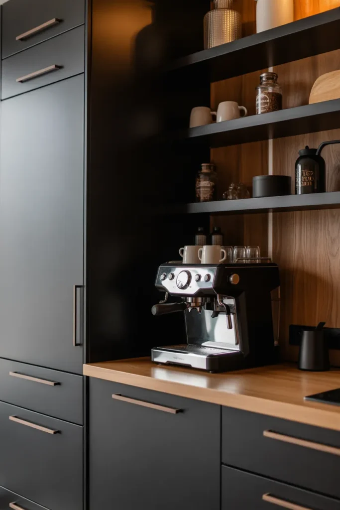  Modern Black and Wood Coffee Station