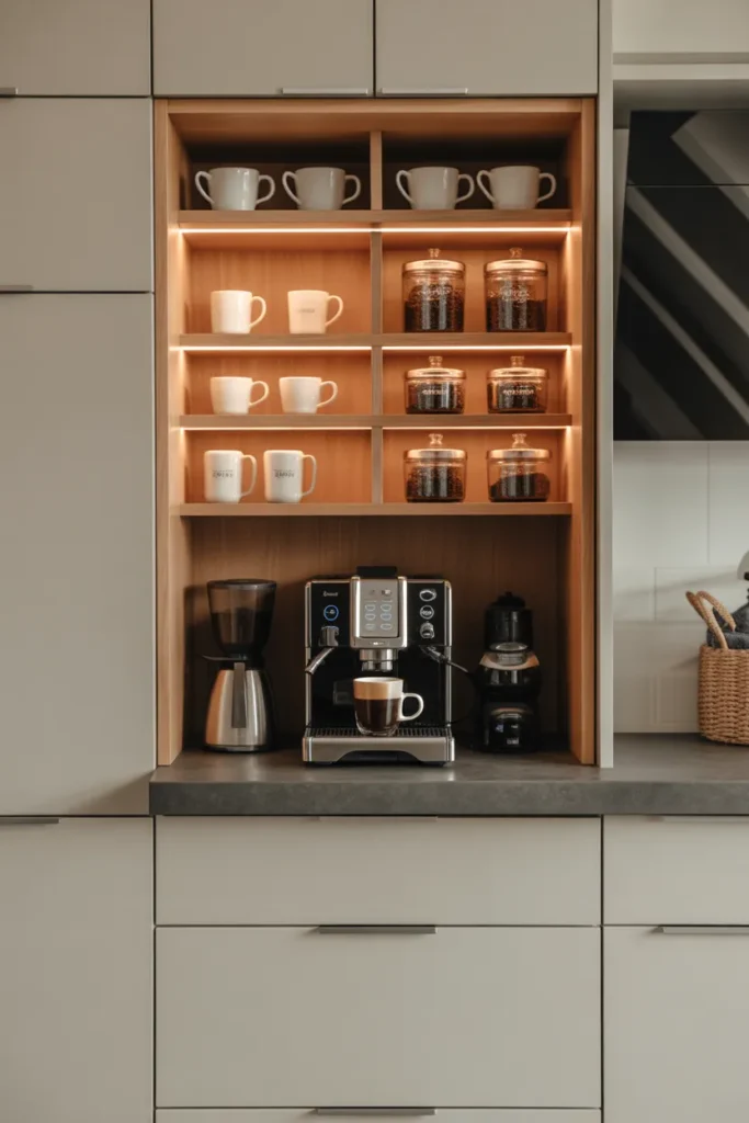  Modern Coffee Station with Hidden Appliance Garage
