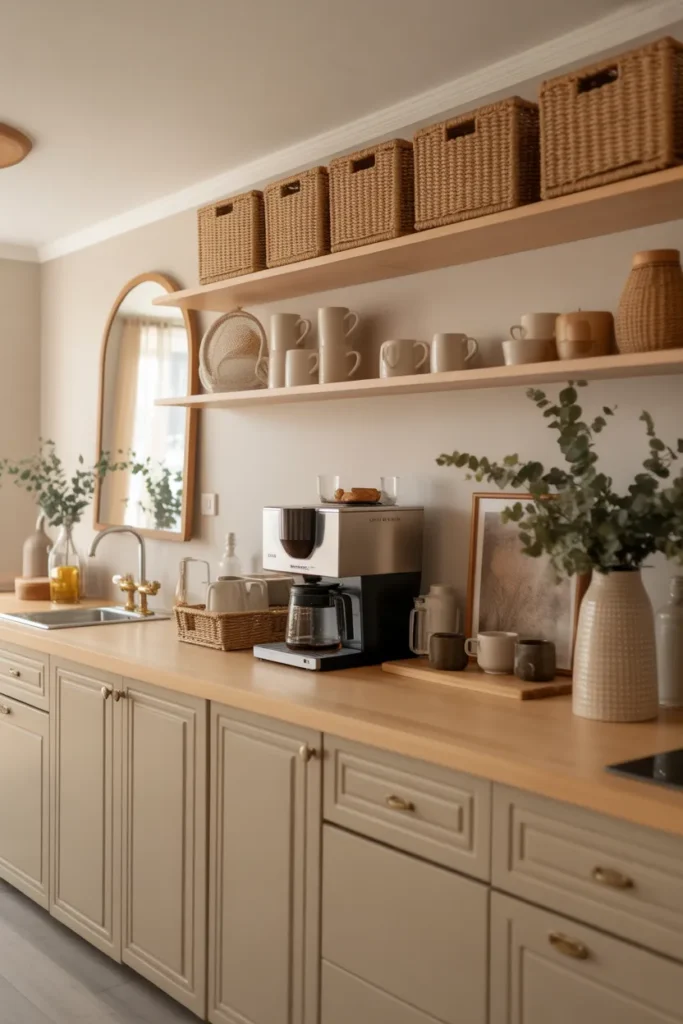  Neutral Beige Coffee Station with Warm Tones