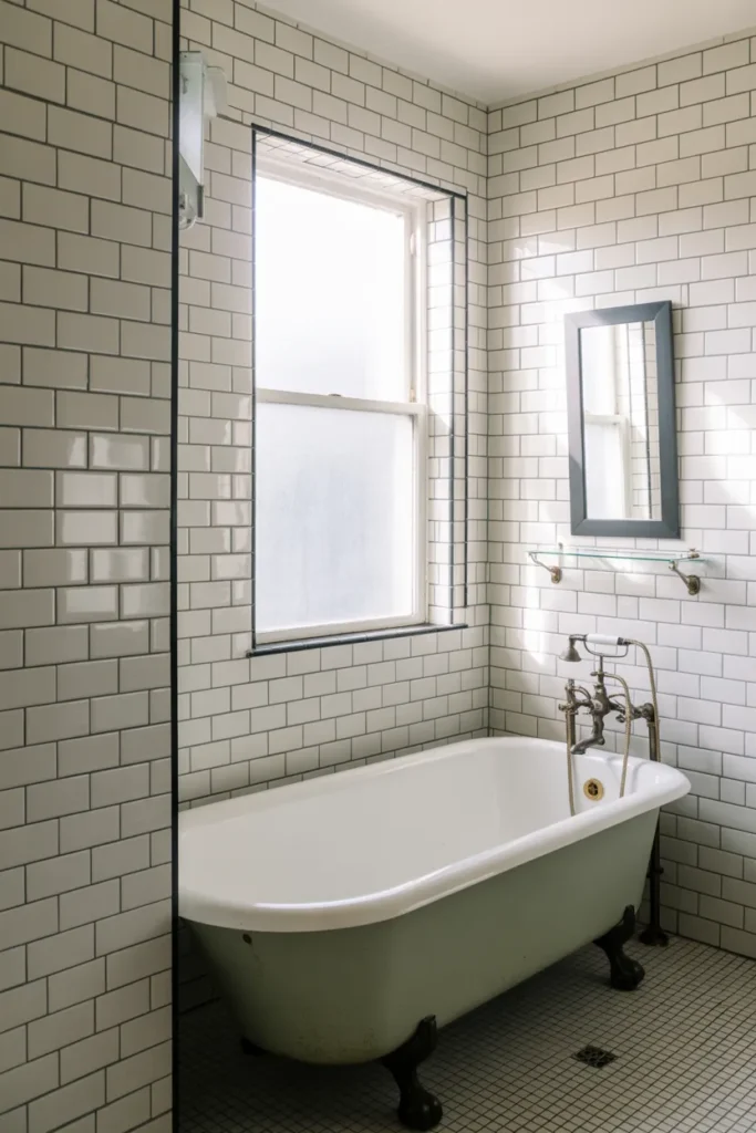 Subway Tile Walls with Dark Grout
