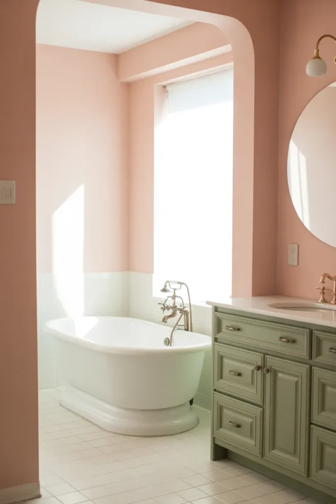 Blush Pink Walls with Sage Green Vanity