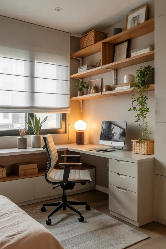  Corner Desk Home Office with Floating Shelves