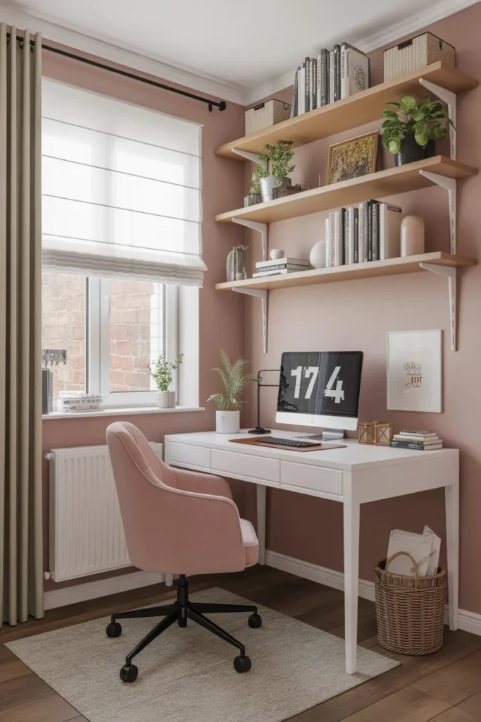  Feminine Corner Desk with Floating Shelves