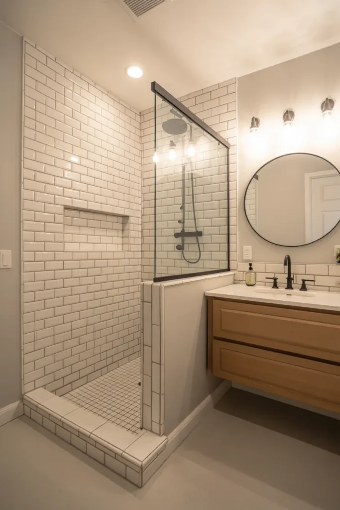  Walk-In Shower with White Subway Tiles