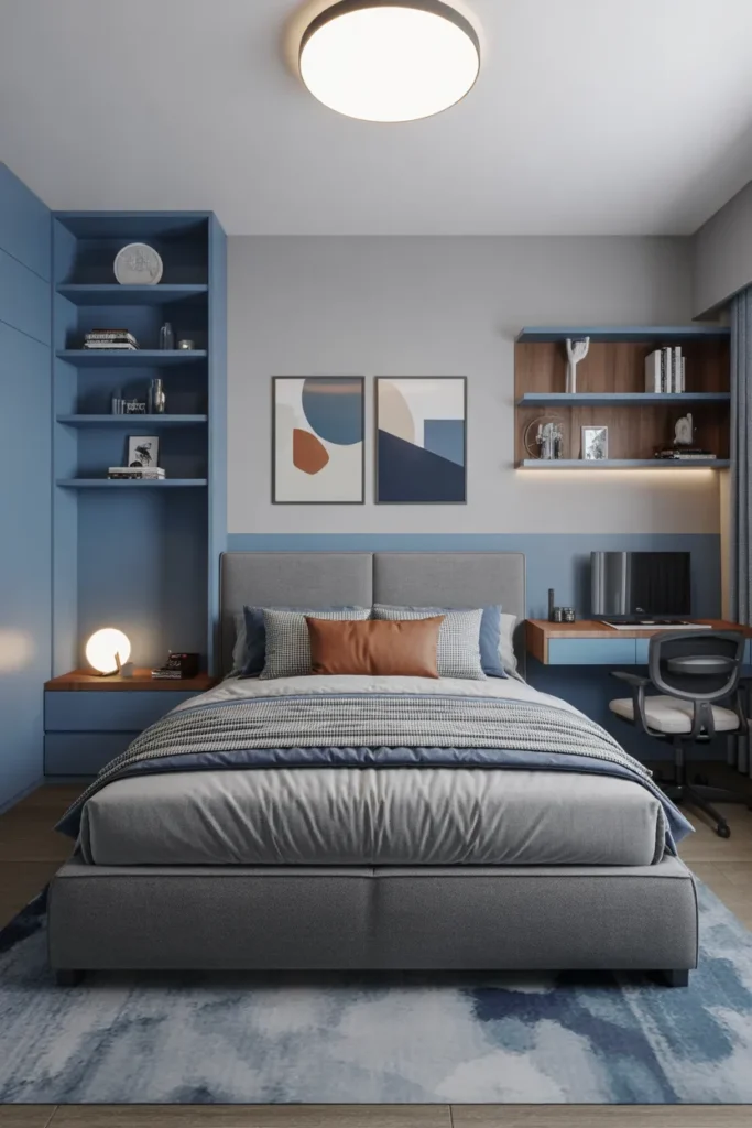  Blue and Gray Contemporary Bedroom