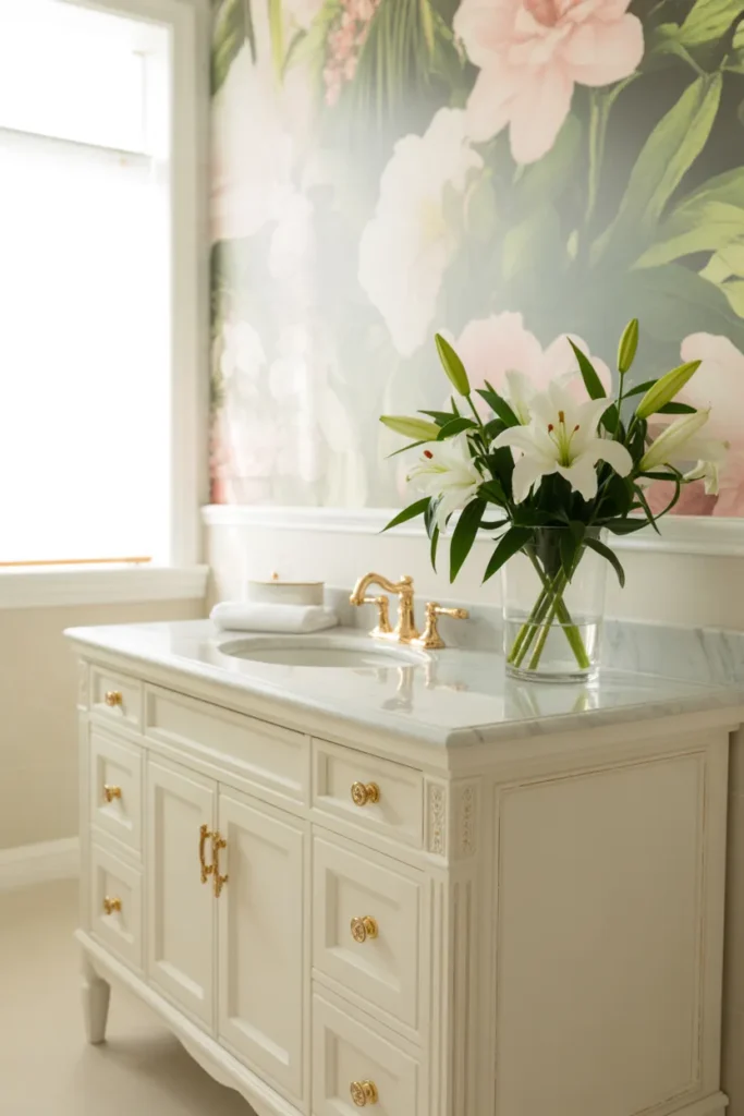 Floral Pink and Green Wallpaper Feature Wall