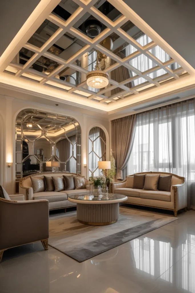 Luxury False Ceiling with Mirror Inlays