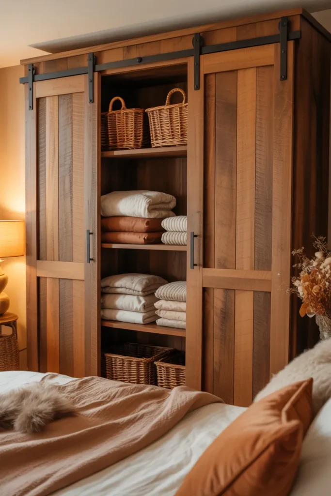  Rustic Wooden Wardrobe with Barn Doors