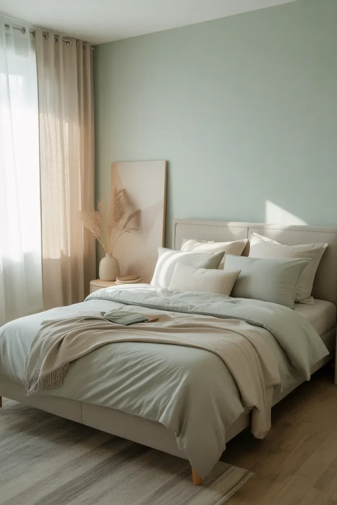  Soft Mint Green and Warm Gray Bedroom