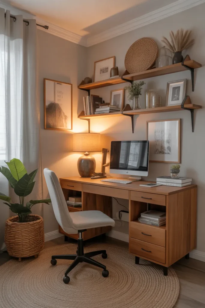  Cozy Home Office with Warm Wood Accents
