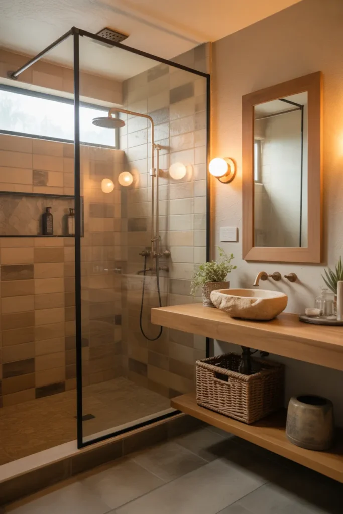  Earth-Tone Shower with Spa Vibes