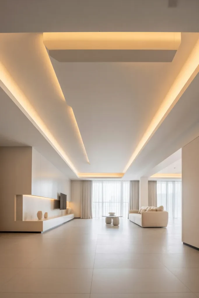 Minimalist White Ceiling with Hidden Lighting