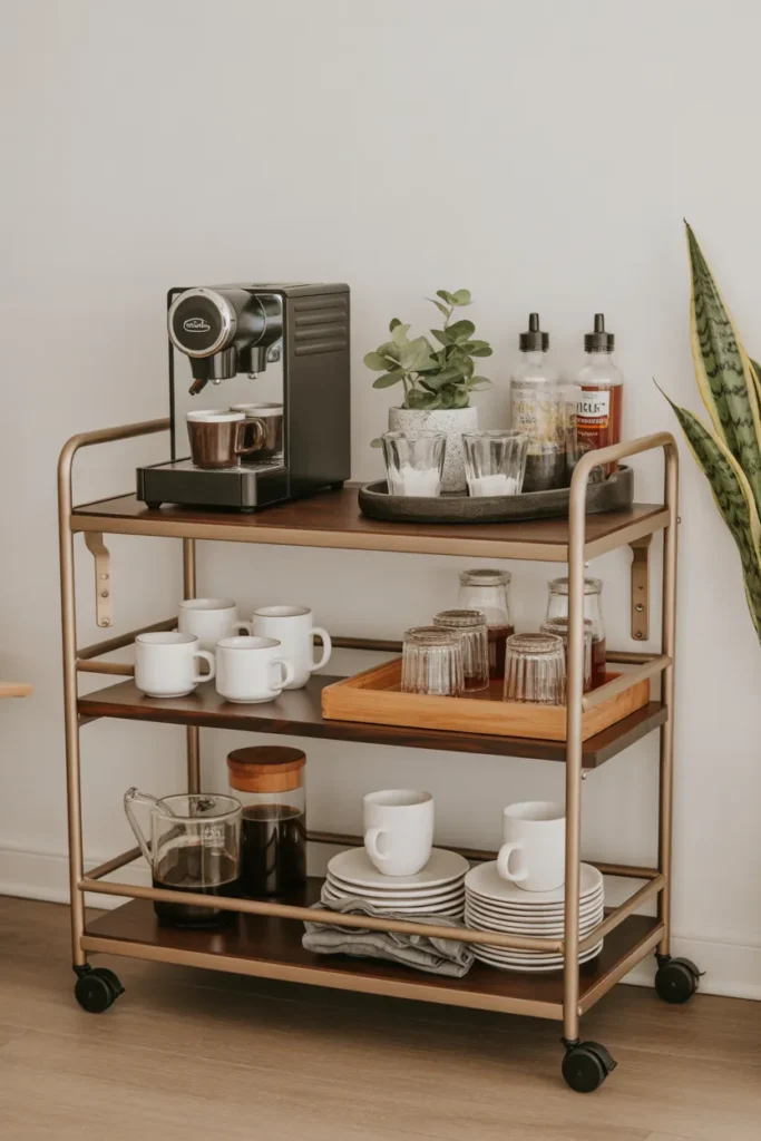  Coffee Station with Rolling Bar Cart