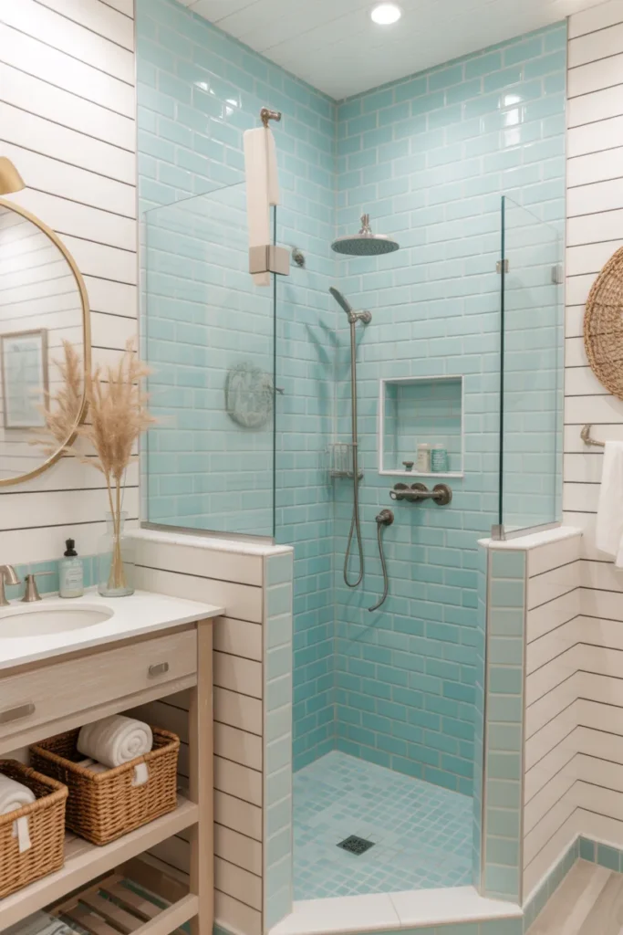   Coastal Shower with Soft Blue Accents