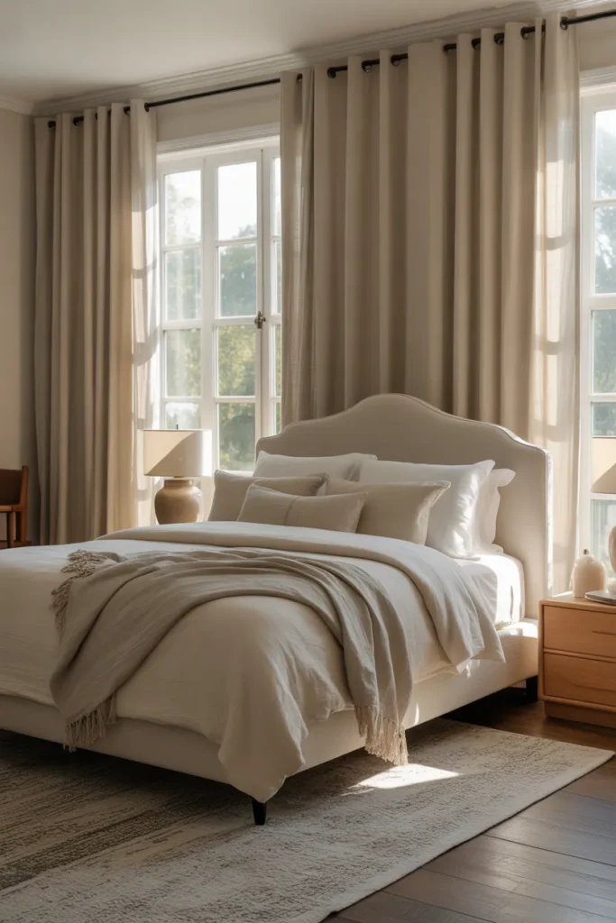 Cozy Bedroom with Floor-to-Ceiling Curtains