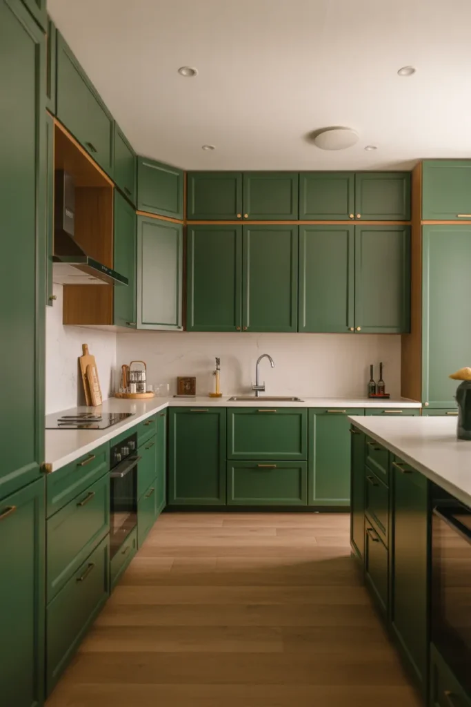 Dark Green Cabinets with Floor-to-Ceiling Storage