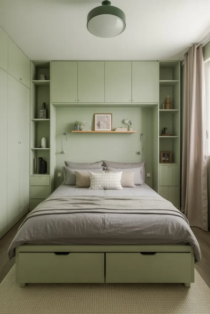   Small Green and Gray Bedroom for Modern Living