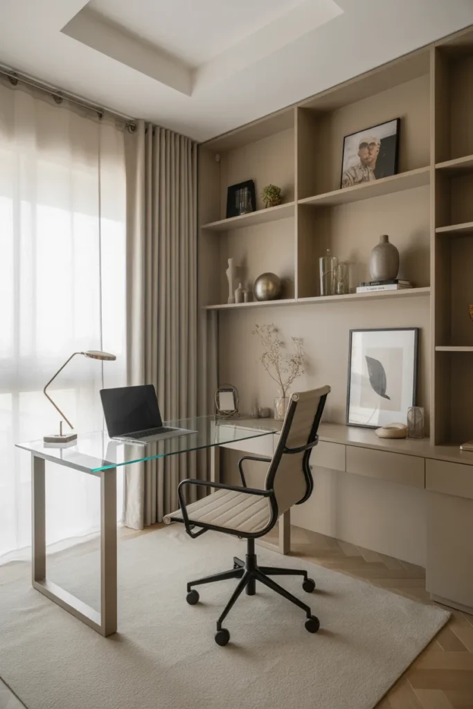  Small Home Office with Glass Desk