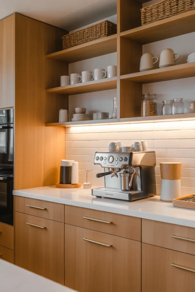   White Oak Cabinets with a Built-In Coffee Station