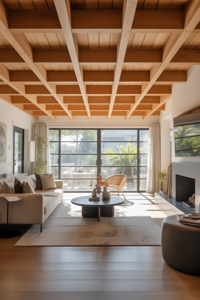  Wooden Beam Ceiling with Contemporary Elegance