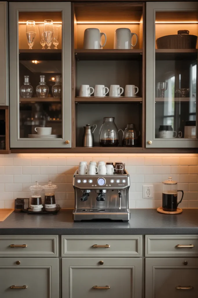  Coffee Station with Glass Cabinet Display