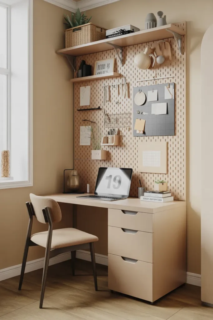 Compact Office with Pegboard Organization