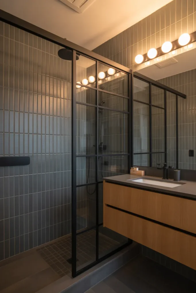  Dark Charcoal Shower with Modern Contrast