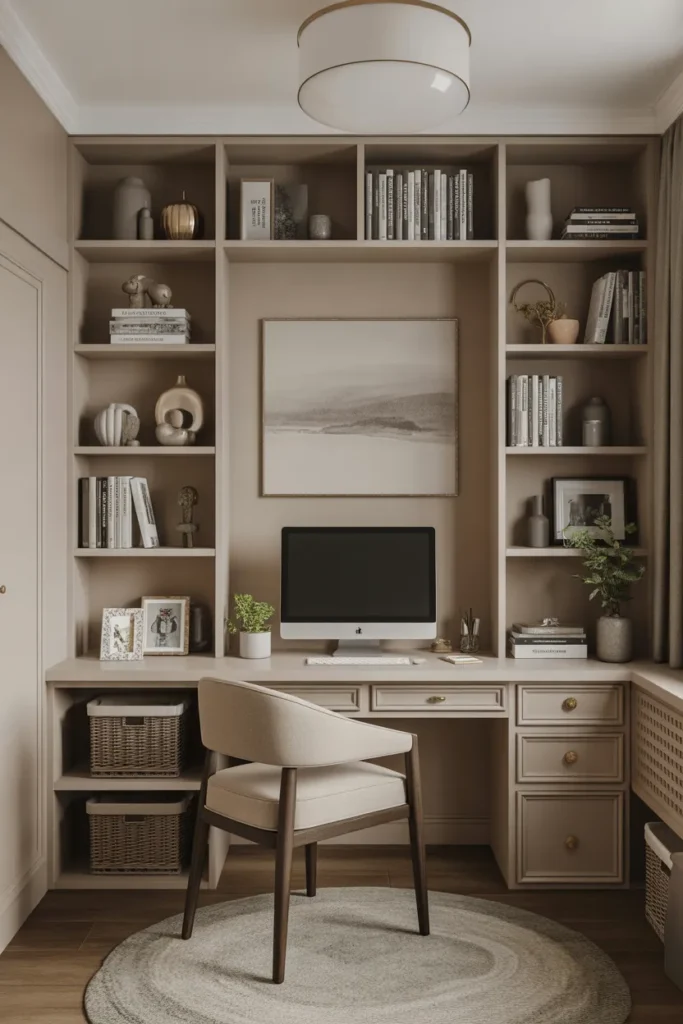   Elegant Office with Built-In Bookshelves