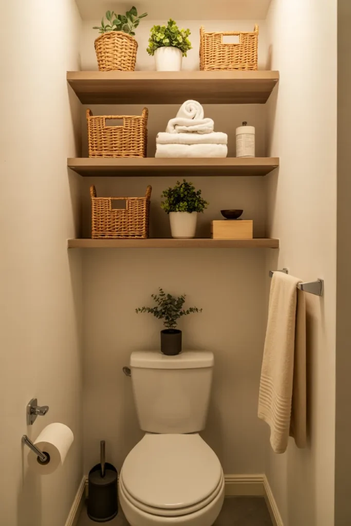 Floating Shelves Above the Toilet