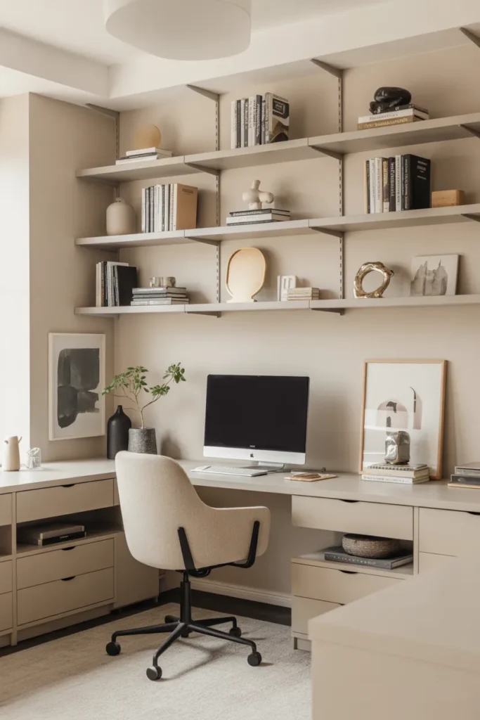  Minimalist Home Office with Open Shelving