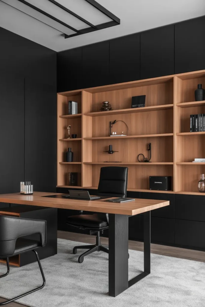   Black and Wood Minimalist Office Design