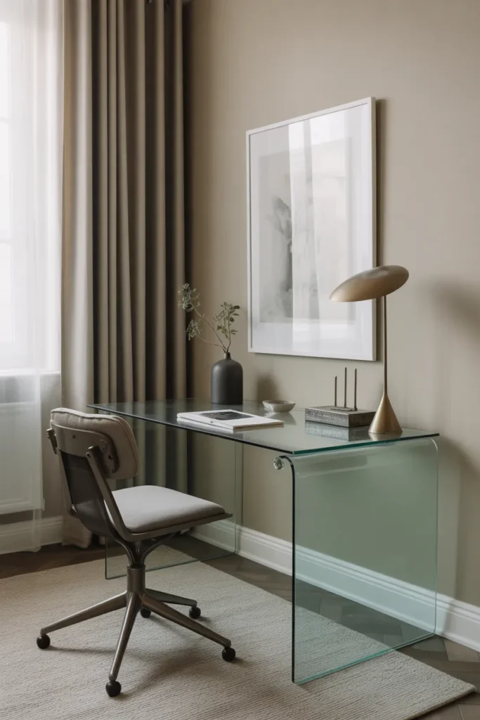 Chic Glass Desk in a Small Space