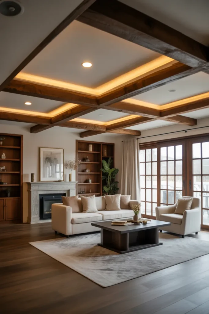 Luxury False Ceiling with Wooden Beams