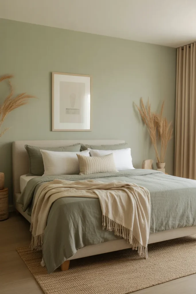  Serene Green and Gray Bedroom With Neutral Decor