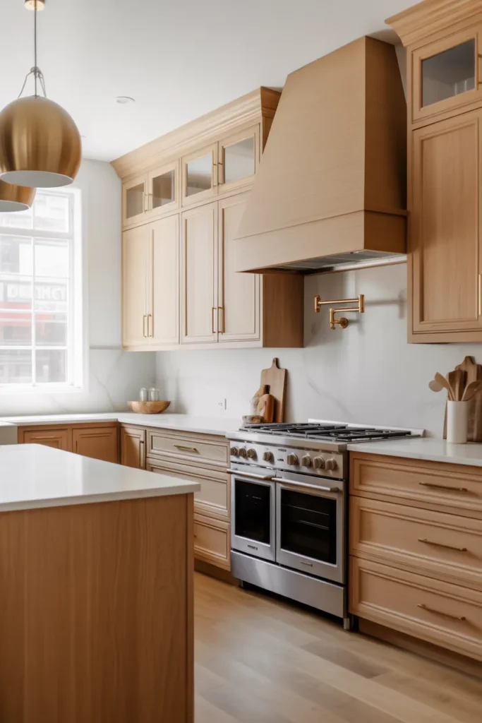  White Oak Cabinets with a Stunning Wood Range Hood