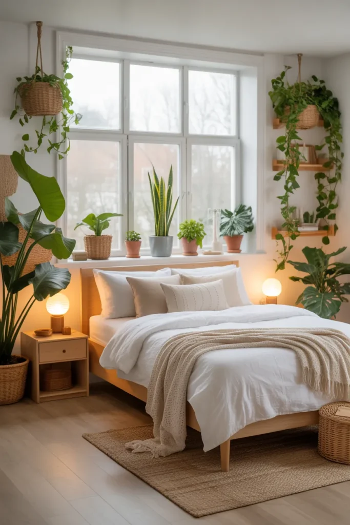 Cozy Bedroom with Indoor Plants