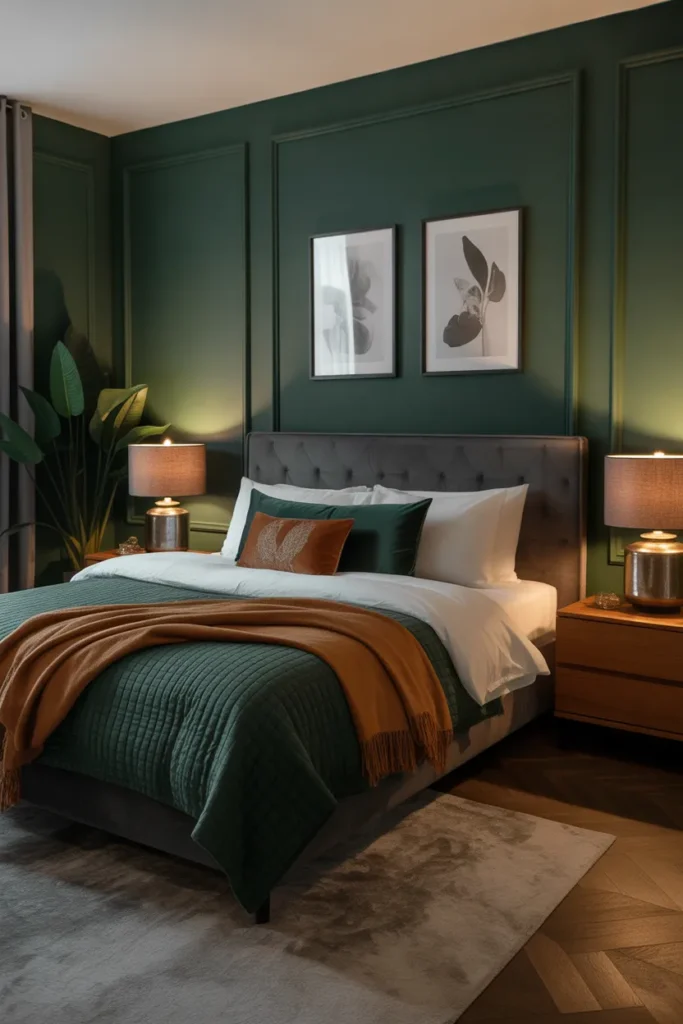  Moody Green and Gray Bedroom With Elegant Style