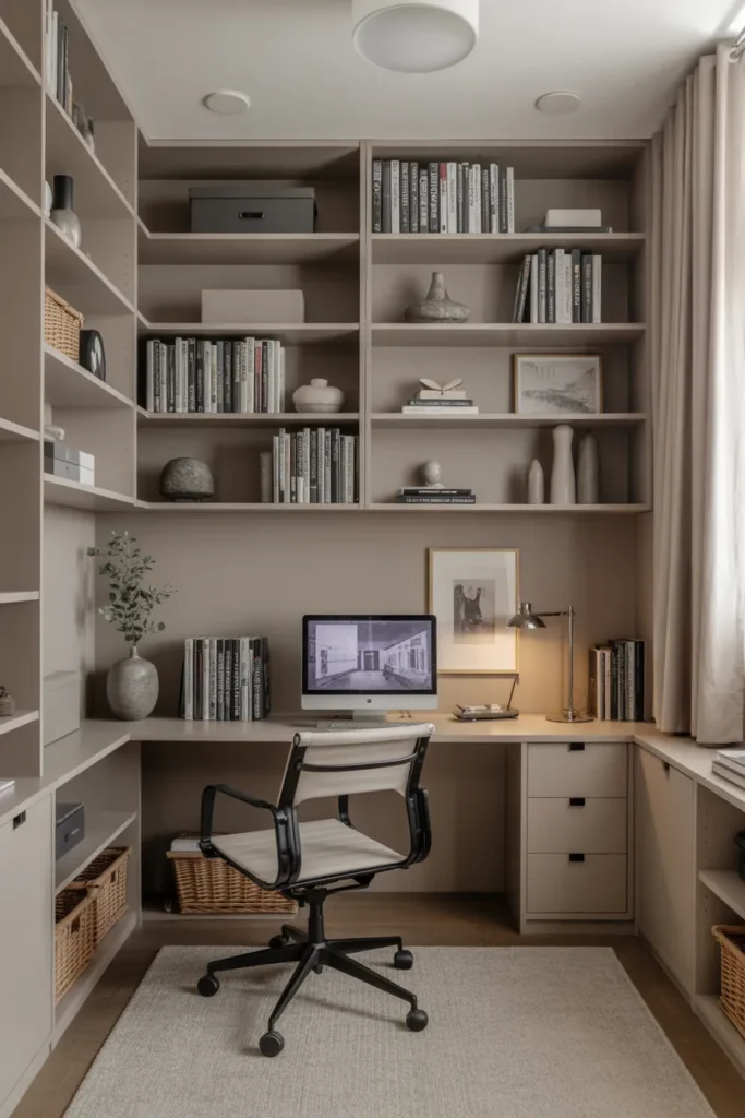 Small Office with Built-In Bookshelves