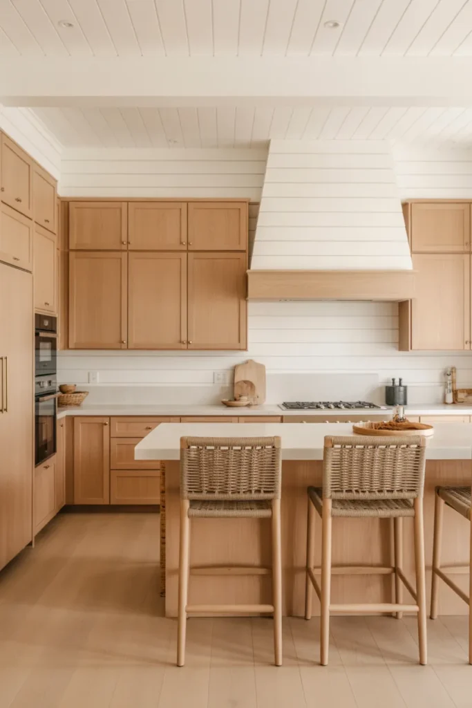  White Oak Cabinets with Vertical Shiplap Walls