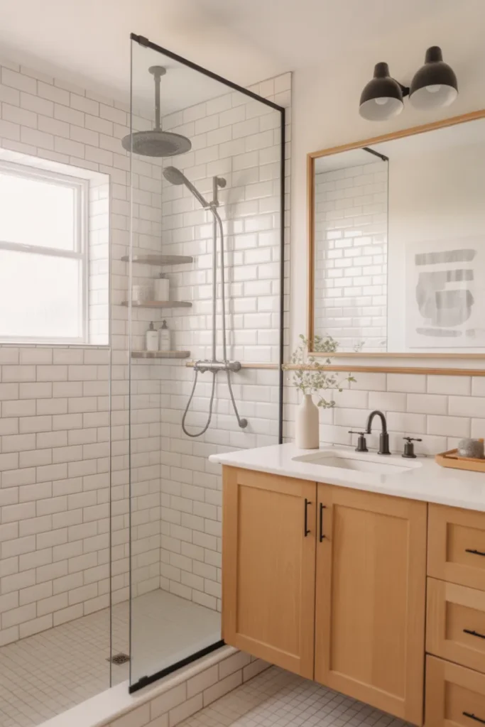  White and Oak Scandinavian Shower