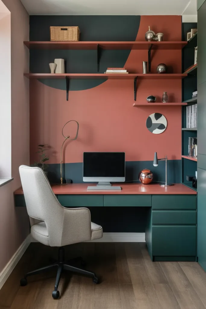   Small Home Office with a Statement Accent Wall