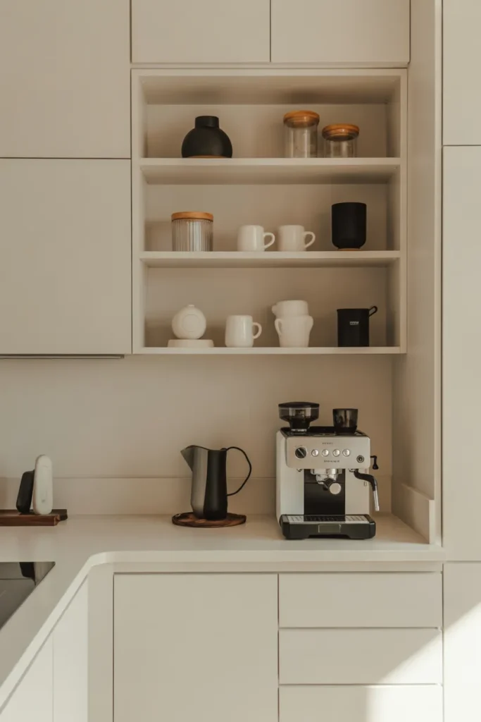  Minimalist White Coffee Bar with Clean Lines