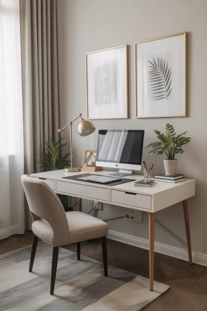  Minimalist White Workspace with Gold Accents