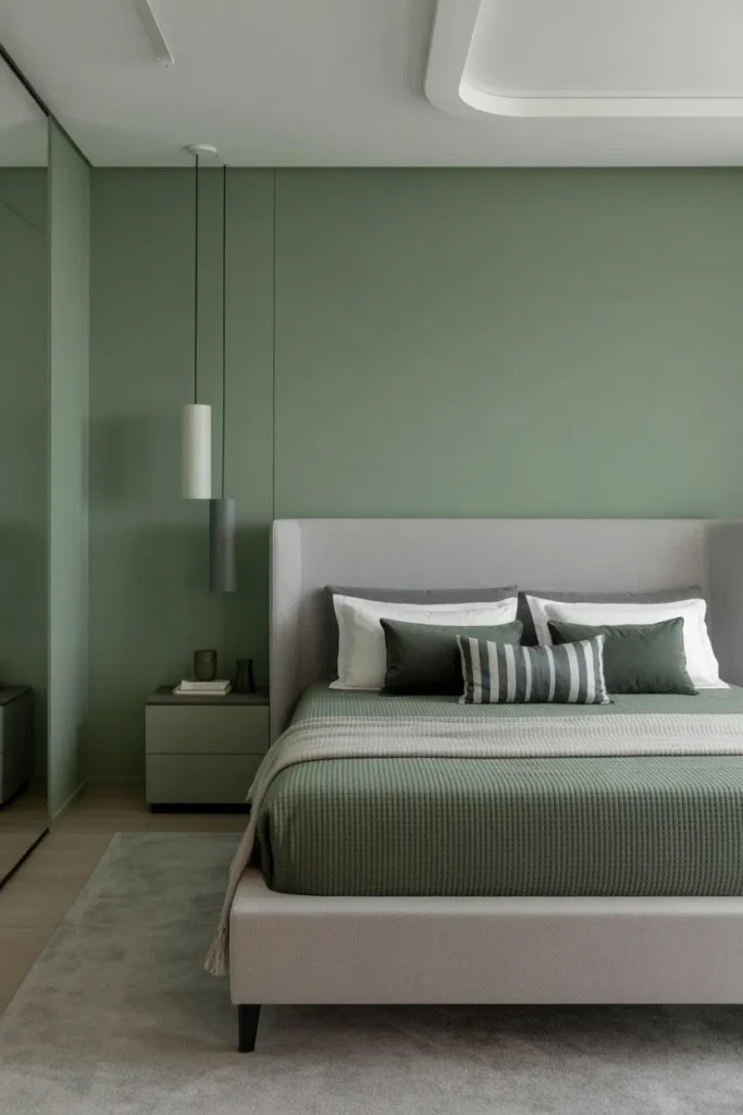  Modern Green and Gray Bedroom With Clean Lines