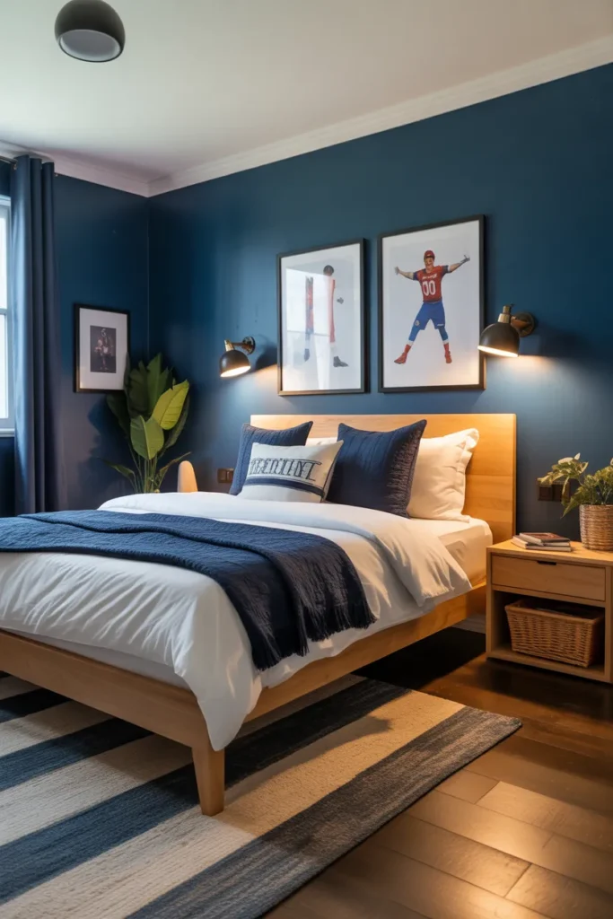  Navy Blue and Wood Bedroom
