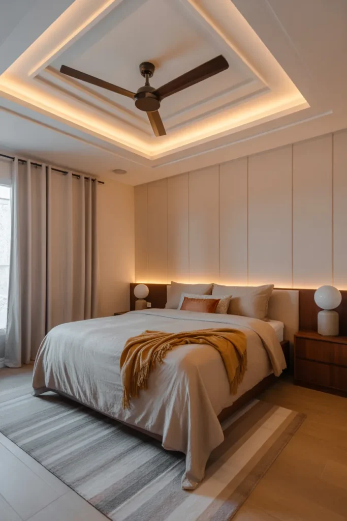  Bedroom False Ceiling with Fan Integration