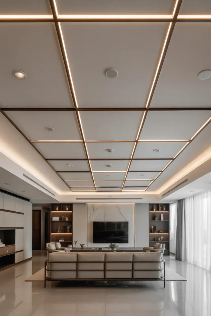 Contemporary Grid False Ceiling with LED Strips