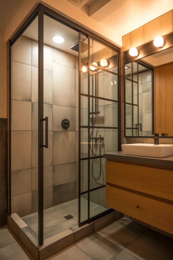   Industrial Shower with Concrete Finishes